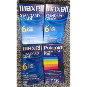 New Sealed Maxell Polaroid VHS High Grade Blank Video Tape T-120 6 hours 4 Tapes